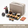 Juego de Té Kung Fu de Viaje Estilo Japonés Juego Pequeño para Uso en Casa Tetera Pequeña Taza de Té de Cerámica Bandeja de Té para Exteriores Bolsa Portátil