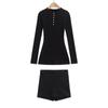 Camiseta apertada quadril cintura alta shorts para usar por baixo conjunto de duas peças estilo americano vintage hot girl gola redonda botão manga longa suéter