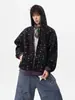 Moletom com capuz estilo americano, estampa de estrelas, unissex, coleção de outono, design pesado, cardigã com zíper, corte solto, peça de outer wear de nicho