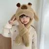 Nuevo Sombrero de Invierno 2025 para Niños Peluche Dibujos Animados Lindo Bebé Niño y Niña Bufanda con Forro Polar Sombrero Integrado con Protección para los Oídos
