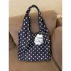 Bolsa de Lona Preta com Bolinhas Estilo Coreano para Mulheres 2025 Nova Bolsa de Ombro Tote de Grande Capacidade Bolsa de Mão para Compras e Trabalho de Nicho