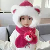 Gorro con Bufanda Integrada de Dibujos Animados para Niños, Protección para los Oídos, para Niños y Niñas, Felpa Gruesa Caliente, Cortavientos, Peluche, Gorro para Bebé