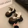 Botas Martin para Mujer Estilo Nuevo Suela Gruesa Primavera y Otoño Hacen que los Pies se Vean Más Pequeños Versátil 2026 Botines Cortos Que Aumentan la Altura Puntera de Concha Bloque de Color Botas de Chimenea