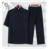Novo Traje Tang Bordado Chinês de Verão com Manga Curta para Homens de Meia-Idade e Idosos, Roupas de Verão para Pai e Avô