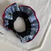 Goma para el pelo de mezclilla con bloques de color rojo y azul y lunares, estilo femenino, cuerda para coleta de tela, flor para el pelo, accesorio para el pelo diario