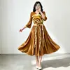 Vestido de cruce fronterizo europeo y americano Issey Miyake, corte A, ceñido a la cintura con cintas, adelgazante, con ribete de volantes, vestido elegante y con estilo