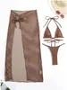 Conjunto de Dos Piezas para Mujer con Falda Larga Sexy de Tres Piezas Estilo Europeo y Americano Traje de Baño Bikini con Tirantes Color Sólido Traje de Baño Transfronterizo