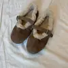 Sapatos felpudos femininos moda inverno sapatilhas femininas sapatilhas Mary Jane planas couro macio marrom com pelúcia quentes de tira única sapatos de algodão