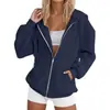 Novo Moletom com Capuz Casual Feminino Moda Cor Sólida Manga Raglã Zíper Bolso com Cordão