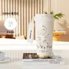 Nova Caneca Térmica Lírio-do-Vale Aço Inoxidável 316 Caneca de Café com Aparência Premium para Meninas Grande Capacidade com Canudo Caneca de Presente