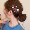 Dulce Pasador Lateral de Flor Roja y Azul para Mujer, Clip Lateral de Lazo, Clip para Flequillo de Frente, Pasador de Una Línea, Accesorio para el Cabello con Clip de Pico de Pato