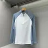 Nova camiseta esportiva de meia-zíper de secagem rápida para primavera e verão para homens, com bloqueio de cor para atividades ao ar livre, manga longa, que absorve o suor, roupas para fitness