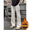Calça de treino com flor branca e cinza, tubo reto, perna curva, masculina, outono e inverno, com veludo, caimento drapeado, esportiva, corte oblíquo americano, casual, microflare