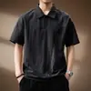 Camisa tipo polo retro de lino de manga corta estilo japonés de alta gama para hombre, estilo fino de verano con bloques de color y corte holgado, al por mayor