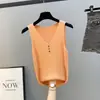 Camisola de Seda de Gelo Feminina Roupa Íntima Camiseta Básica Moda Estilo Pequeno Perfumado Suéter de Tricô Sem Mangas Botão Top de Verão