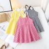 Falda de verano 2022 para niña con tirantes, elegante vestido a cuadros coreano para niña, falda larga informal con tirantes de algodón