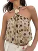 Nuevo Top Corto de Verano para Mujer con Estampado, Cuello Halter, Espalda Descubierta con Metal, Sin Mangas