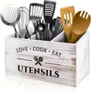 Caja de Almacenamiento de Utensilios de Cocina de Madera Maciza Caja de Almacenamiento de Utensilios de Cocina Divisor de Almacenamiento de Utensilios de Cocina Caja de Almacenamiento para Cuchillos, Tenedores y Herramientas de Cocina Se Puede Montar en la Pared o Colocar en el Escritorio