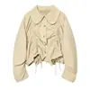 Atacado Fabricante de Roupas Femininas Transfronteiriço Moda Europeia e Americana Primavera e Outono 2026 Trench Coat Curto Solto de Botão Único com Gola Polo Plissado