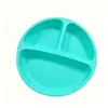Plato Redondo de Silicona con Ventosa para Niños Más Vendido de Amazon para Bebés y Niños Pequeños, Antiperdido, Plato Fijo de Tres Compartimentos con Cara Sonriente