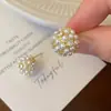 Pendientes de Hortensia con Perlas de Imitación Incrustadas de Diamantes de Nuevo Estilo, Diseño de Nicho, Pendientes de Gama Alta, Simples y Versátiles, Pendientes Pequeños y Exquisitos