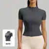 Top de Yoga con Cremallera de Manga Corta Estilo Europeo y Americano Transfronterizo, Camiseta de Control de Abdomen, Top Deportivo Ajustado, Top de Fitness de Cuello Alto para Chicas Atrevidas