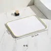 Bandeja rectangular de plástico estilo lujo ligero negro con borde dorado para uso doméstico en la sala de estar, para colocar tazas de té, platos, frutas y bocadillos