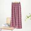 Pantalones de pijama de algodón y seda Verano Sueltos Talla grande Pierna ancha Aspecto estilizado Pantalones de mujer Ropa de casa informal Pantalones casuales de algodón artificial