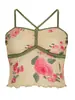 Top Regata com Estampa de Rosas Estilo Americano Y2K e Alças Cruzadas para Mulheres, Corte Justo, Tendência Estilo Ins de Verão para Comércio Transfronteiriço