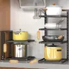 Estante de Almacenamiento Inferior para Fregadero Estante para Ollas Estante para Sartenes Estante de Almacenamiento Doméstico de Múltiples Niveles para Cocina Estante de Almacenamiento de Metal Estante para Ollas Almacenamiento