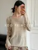 Estilo Clássico Old Money! Cardigã de Tricô Vazado para Mulheres Primavera/Outono Tencel Linho Design Suéter Top Proteção Solar Cobertura