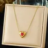 Moda Transfronteriza Colgante Retro en Forma de Corazón Incrustado de Diamantes con Pedrería de Colores Cadena para Clavícula Acero Inoxidable Chapado en Oro Joyería Simple Collar