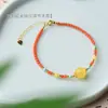 Diseño Original Pulsera de Ágata Roja del Sur Natural Cuentas Redondas de Cera de Abeja Pulsera de Turquesa Mineral Crudo Cadena de Extensión Ajustable