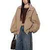 Chaqueta reversible, nuevo estilo de otoño, chaqueta de aviador casual americana, caqui de alta gama, versátil, top holgado con cremallera