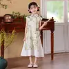 Qipao Feminino Modificado Estilo Tradicional com Barra Larga Vestido Longo Bordado Infantil 2026 Verão Novo Estilo Chinês Hanfu Fino