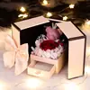 Caja de Regalo Flor Eterna Producto Terminado Joyero de Doble Puerta con Oso, Lápiz Labial, Collar, Regalo de San Valentín, Caja de Regalo de Joyería de Rosa