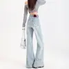 Jeans de Microcampana de Alta Gama de Moda para Chicas Atrevidas de Mujer de Cintura Alta Adelgazantes Elásticos Levanta Glúteos Azules Claros Versátiles de Campana