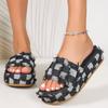2024 Verano Nuevo Comercio Exterior Talla Grande Pantuflas Mujer Estilo Casual Mezclilla Pata de Gallo Borla Pantuflas Gruesas para Mujer