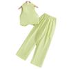 Europa y Estados Unidos Amazon transfronterizo primavera nuevo en stock conjunto de dos piezas para niñas traje de color liso sin mangas camisa corta con pantalones