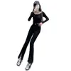 Jeans de mujer de cintura alta, cropped, corte holgado, nuevo estilo coreano para primavera y otoño, adelgazantes, versátiles, de pierna ancha, ligeramente acampanados, pantalones blancos