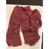 Pijama retrô listrado vermelho estilo preguiçoso para mulheres, outono, manga longa, calça longa, solto, plus size, conjunto para ficar em casa, pode ser usado fora