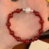 Pulsera de Plata de Ley S925 con Ágata Roja Natural y Perla de Imitación Swarovski, Nuevo Estilo Chino, Toque Retro, Joyería de Nicho para Mujeres