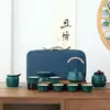 Juego de Té Kung Fu de Viaje Estilo Japonés Juego Pequeño para Uso en Casa Tetera Pequeña Taza de Té de Cerámica Bandeja de Té para Exteriores Bolsa Portátil