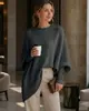 Suéter de punto pullover de cuello redondo para mujer, estilo cruzado europeo y americano, otoño e invierno 2026, suéter casual de color liso holgado para mujer, Amazon
