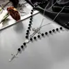 Joyería Transfronteriza Europea y Americana, Collar con Colgante de Cruz Estilo Oscuro Retro, Collar Personalizado de Perlas Negras de Acrílico
