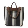 Bolsa de Lona para o Dia a Dia, Estilo Coreano de Nicho Artístico, Estilo Preguiçoso, Bolsa de Mão Feminina de Grande Capacidade, Bolsa Transversal Simples Listrada para Mulheres