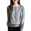 Cardigã de tricô elegante com botões, gola redonda, manga longa, com trama ondulada vazada, de lã fiada fina, novo para o outono e inverno de 2026, corte solto, para mulheres, de importação.