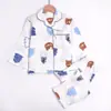 Conjunto de Pijama de Gaze de Algodão para Meninos de Manga Longa Outono e Primavera Crianças Meninos Médio e Grande Crianças Algodão Puro Desenho Animado Código Quebrado Grande Promoção