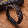 Pulseira Masculina Multicamadas Tecida à Mão Estilo Vintage Quente Transfronteiriça Pedra Natural Couro Pulseira Masculina Pulseira de Contas de Couro