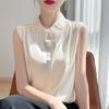 Camisa sin mangas con solapa y costuras de encaje para mujer, chaleco drapeado de satén fino, resistente a las arrugas, con base interior de moda para primavera y verano